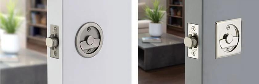 Pocket Door Lock with Traditional Trim Featuring Turnpiece and Emergency Release
