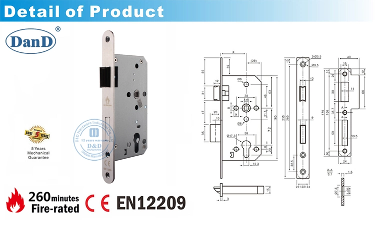 CE European Round Forend Hotel Bedroom Mortise Cylinder Door Lock