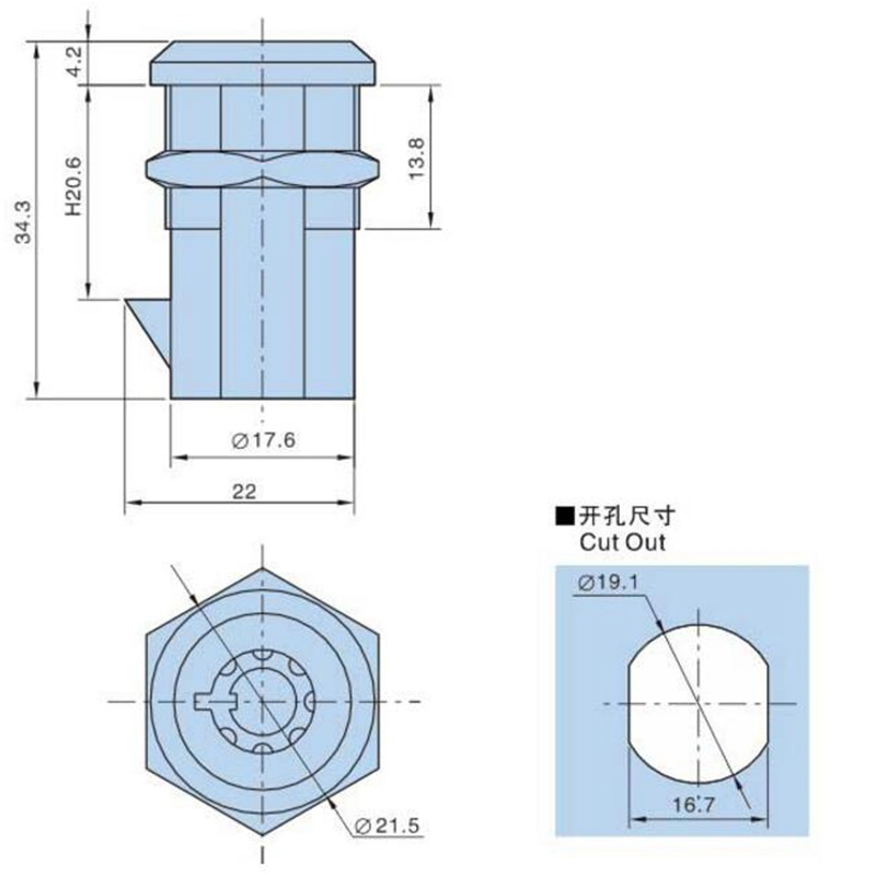 Xk223-OA/Xk223-Ob Control Panel Tubular Key Mini Cam Push Lock for Cabinets Door