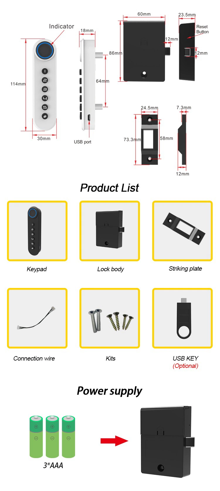 Furniture Hardware Cabinet Handle Electronic Digital Code Fingerprint Smart Lock