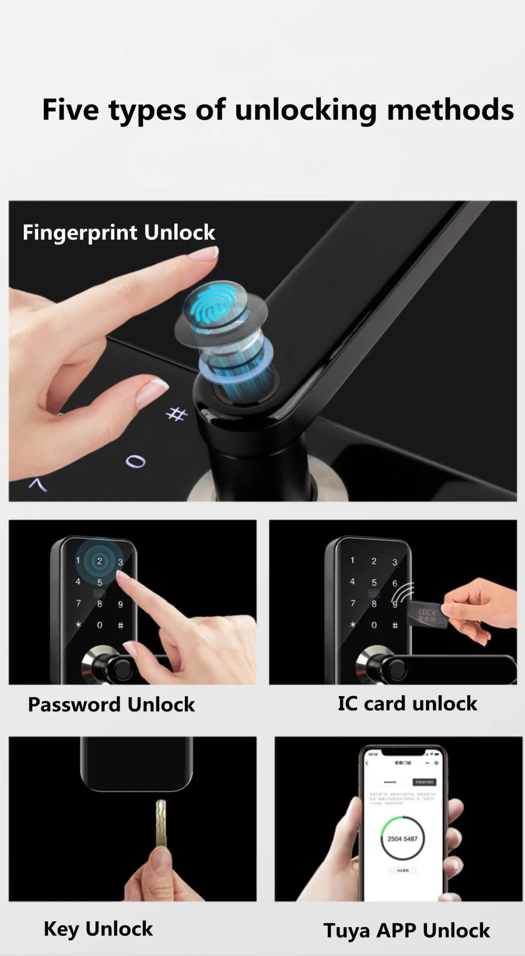 Factory Direct High Quality Electronic Smart Door Lock Fingerprint Card Password Key Tuya Mobile APP Unlock