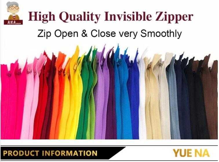 China Manufacture 3# 4# 5# 15cm-100cm 500 Color Open End Close End Plastic Nylon Hidden Zipper Invisible Cam Lock for Sportswear