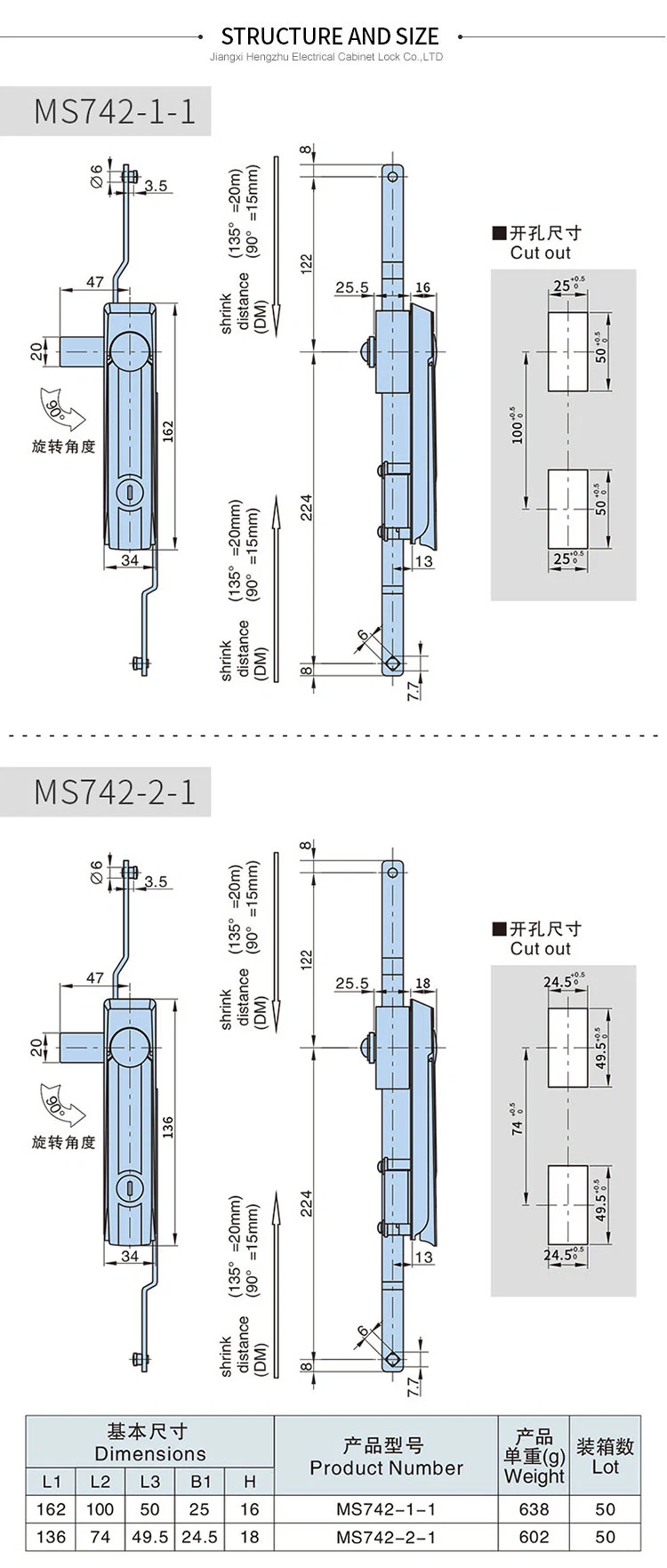 Ms742 Rod Control Swinghandle 3 Point Lock Metal Rod Contral Lock