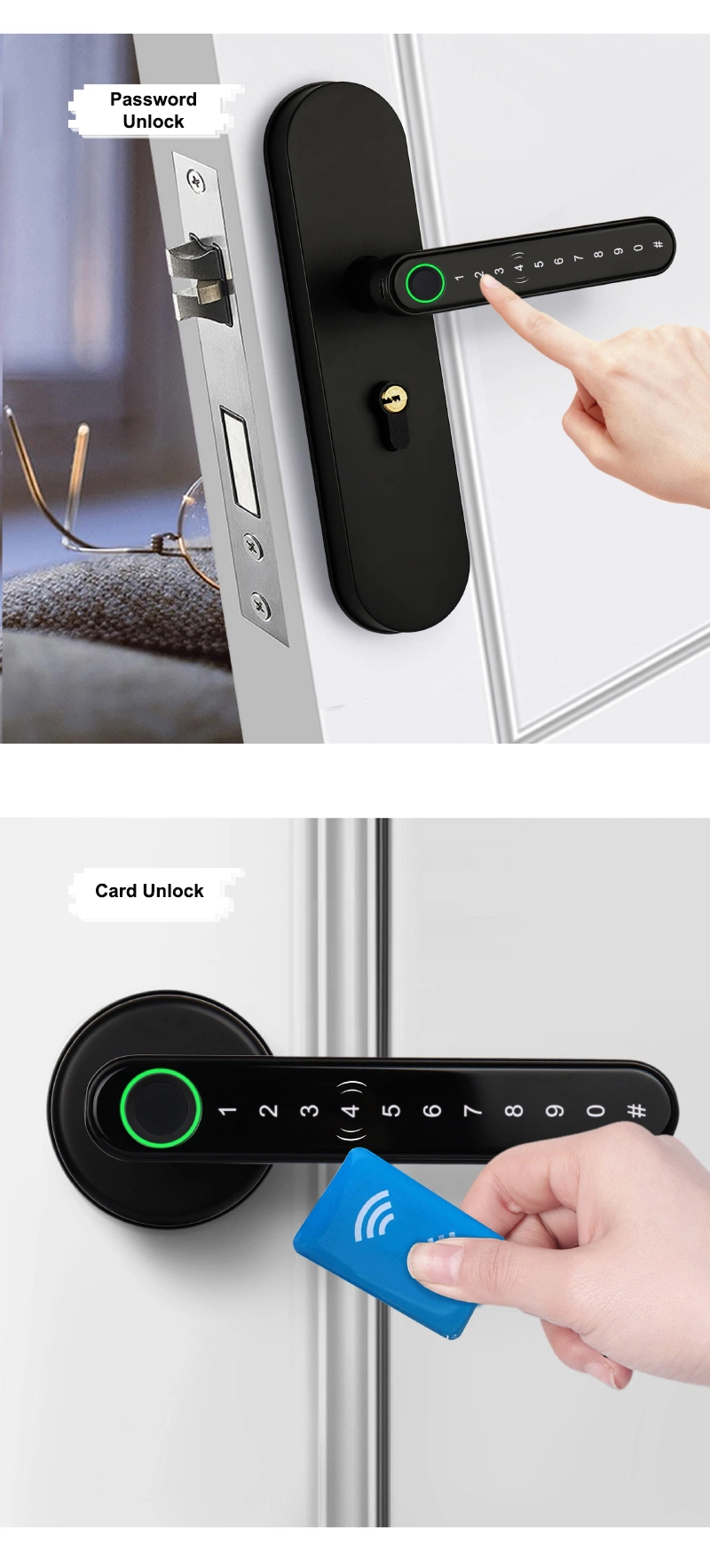 Factory Wholesale Fingerprint Electric Handle Lock Tuya Ttlock Smart Home Door Lock Biometric Fingerprint Lock for Wooden Door