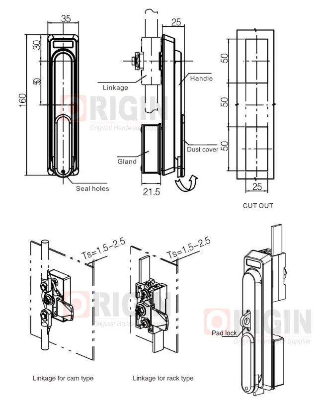 Ms840-1 Industrial Cabinet Swing Handle 3 Point Rod Control Door Lock
