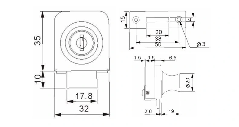 Square Cabinet Locks Hardware Furniture Zinc Alloy Metal Cabinet Door Lock