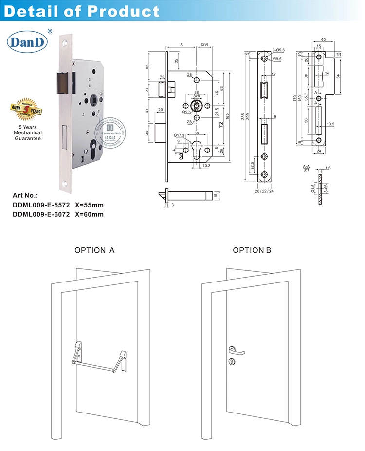 Euro Stainless Steel Safety Emergency Exit Escape Door Fitting Lock