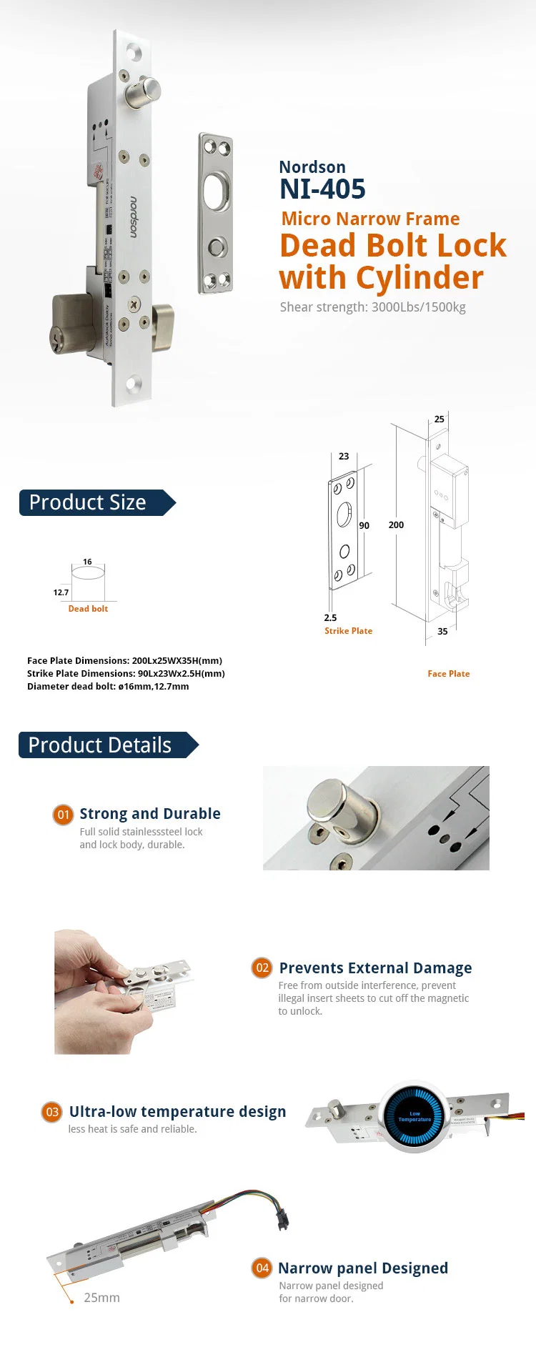 Adjustable Mode Fail-Secure&Fail-Safe Full Solid Stainless Steel Micro Electric Bolt Lock with Emergency Key