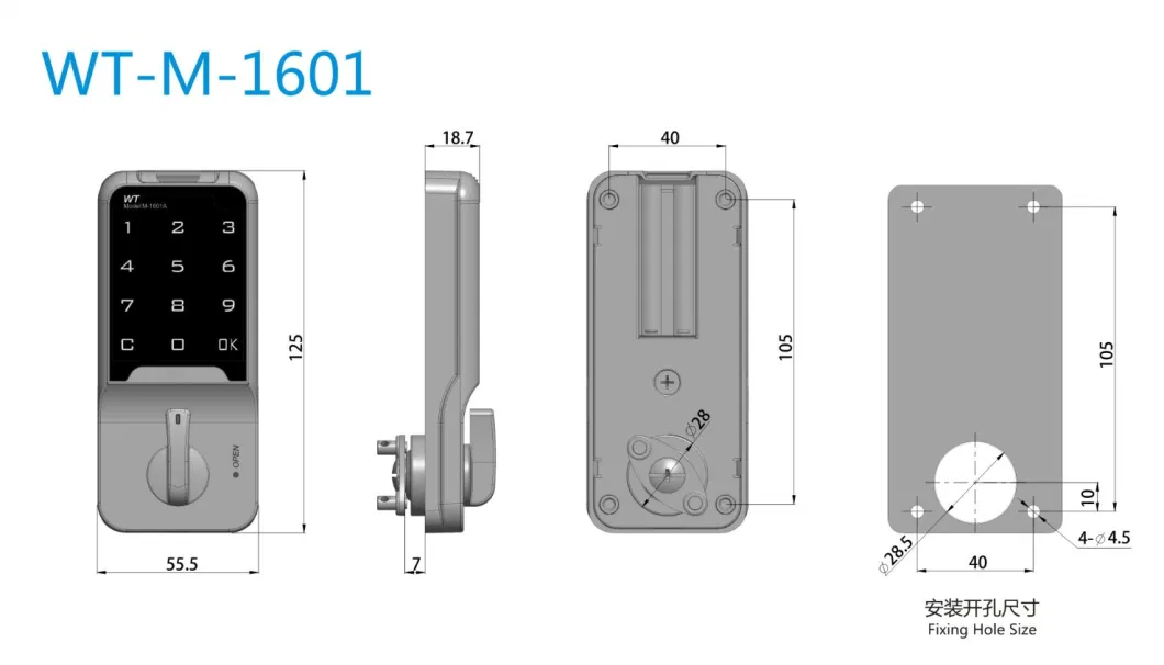 Touch Pad Cabinet Lock Wt-M-1601 with Connector