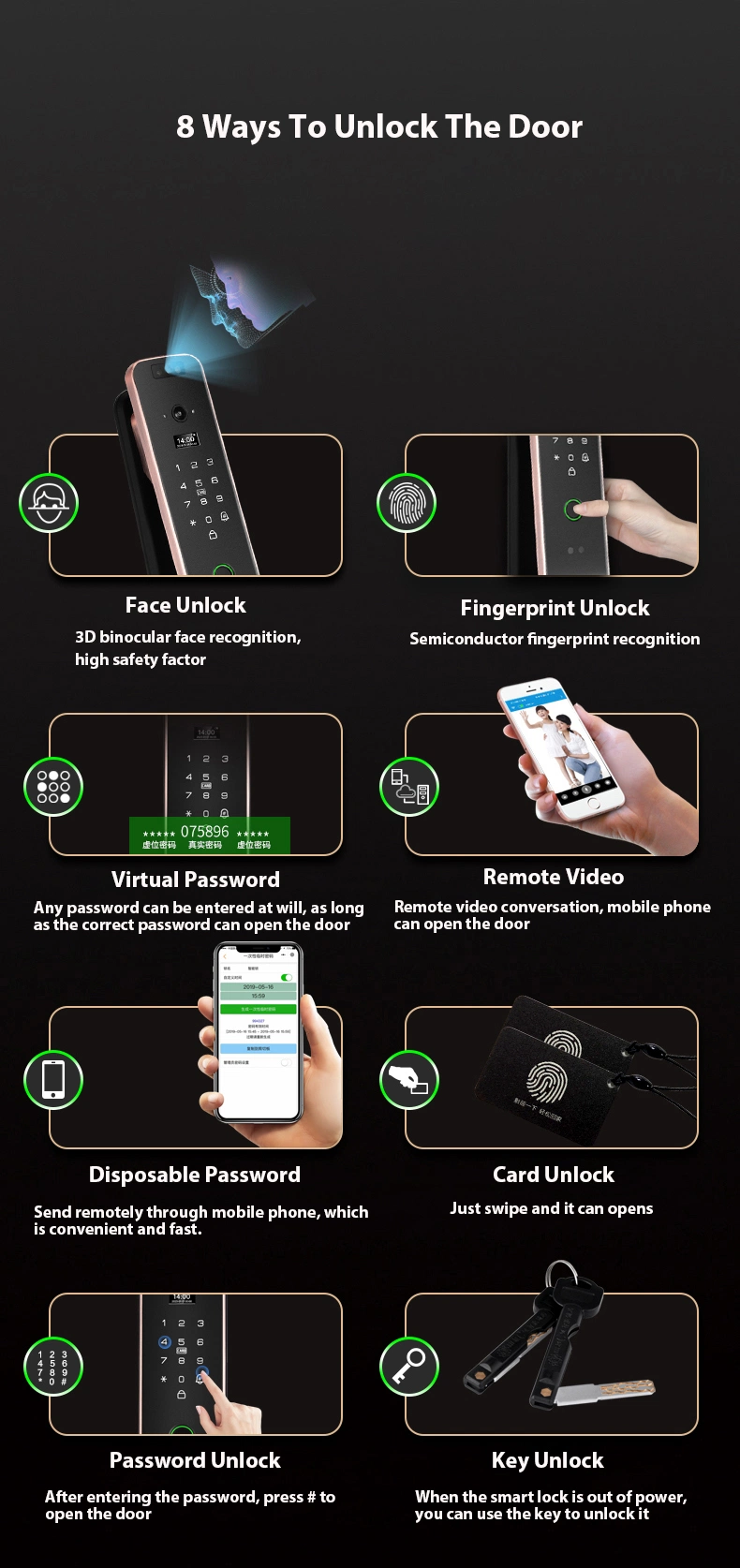 Home Front Door Keyless Smart Lock 3D Face Recognition Smart Door Lock with Camera
