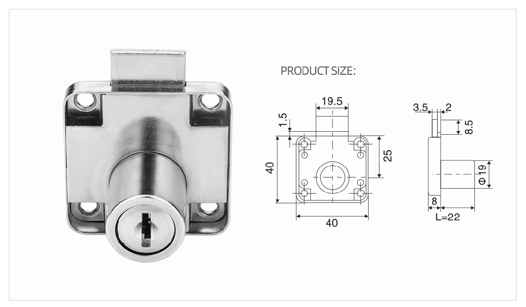 F138 Iron Drawer Lock for Cabinet Door and Office Desk Drawer