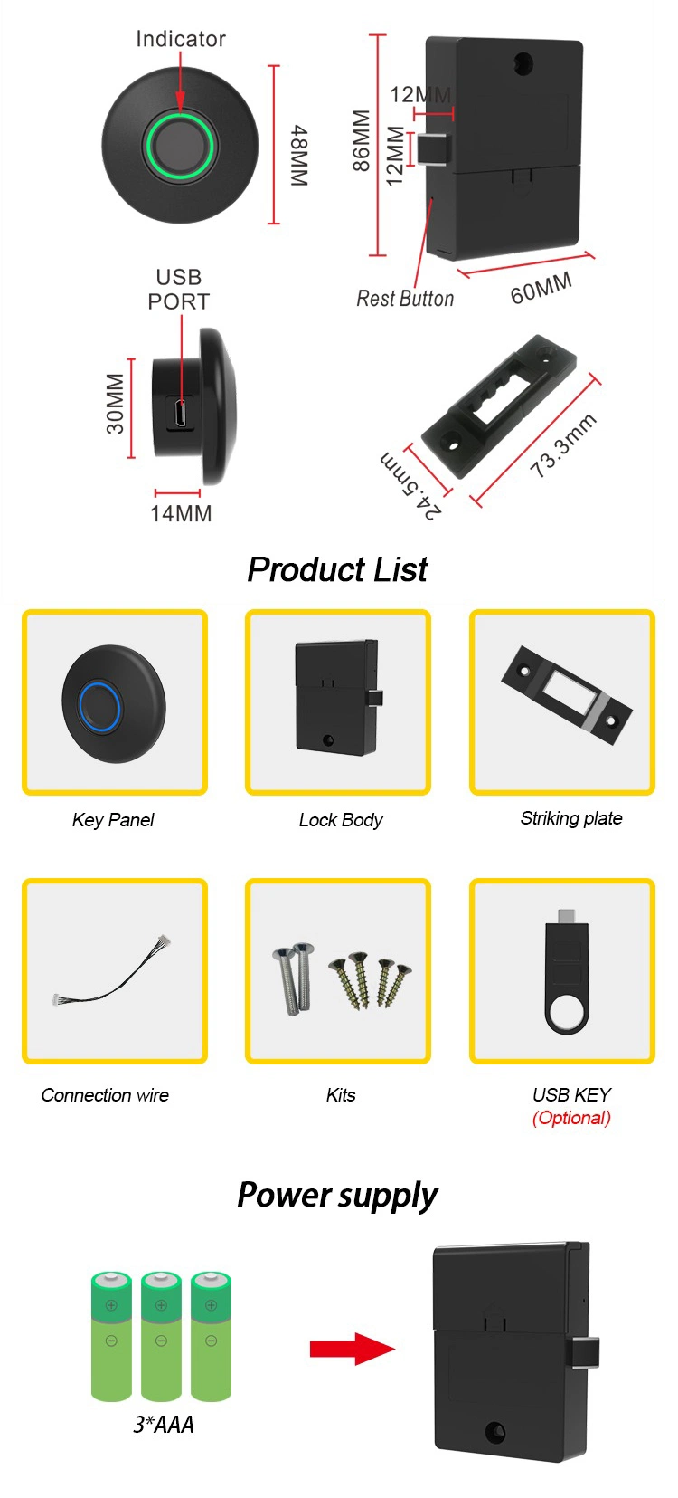 Furniture Hardware Cabinet Handle Electric Code Fingerprint Digital Smart Lock