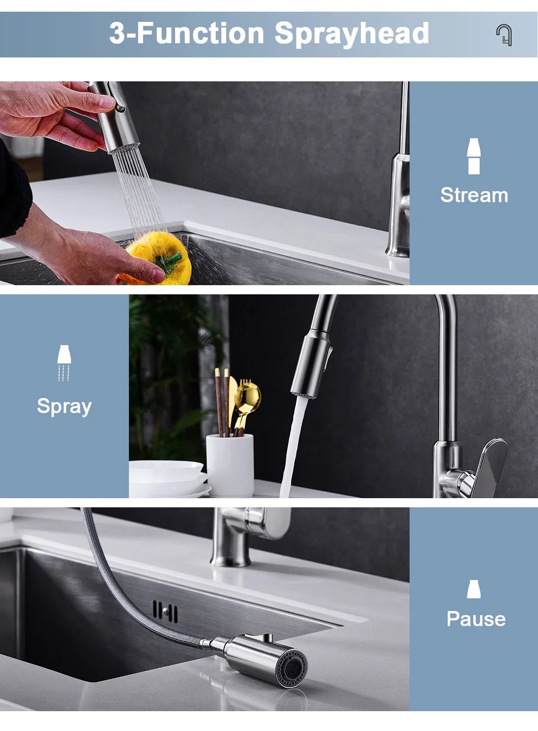 Commercial Single Handle Single Hole Sink Kitchen Faucets with Pull Down Sprayer