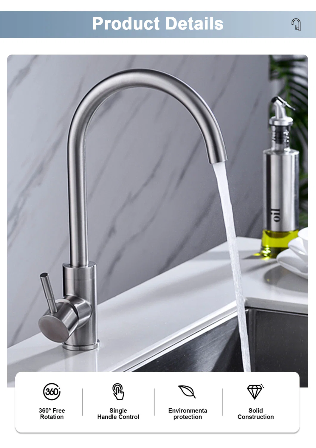 Modern Single Hole Brushed Nickel Hot &amp; Cold Water Mixer Tap Kitchen Sink Faucets