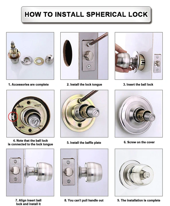 Entry Privacy Tubular Lock Key Stainless Steel Double Ball Round Cylinder Door Knob Lock