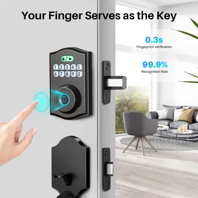 Llave de la puerta delantera Handleset Smart Deadbolt cerradura de la puerta sin llave de la huella dactilar