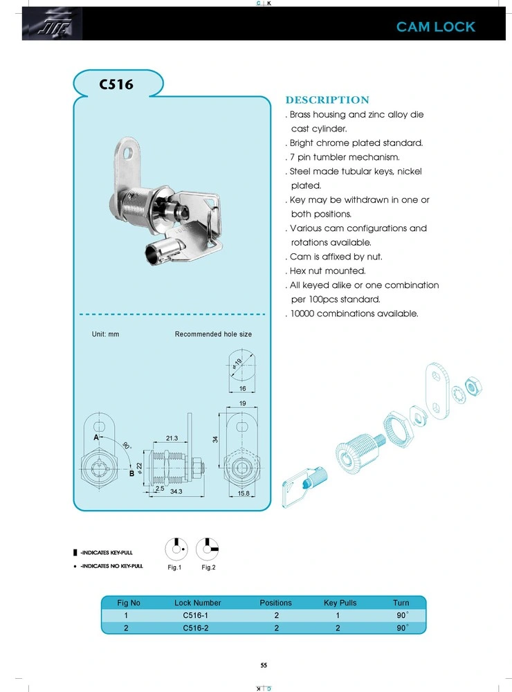 High Security Cylinder Mailbox Tubular Cam Lock