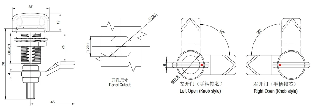 Carbon Steel Zinc Alloy Metal Cabinet Quarter Turn Cam Lock Cylinder Latch for Industrial