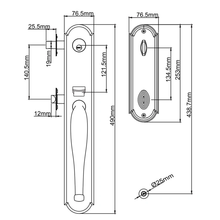 American Solid Zinc Alloy Mortise Keys Handle Mechanical Door Lock