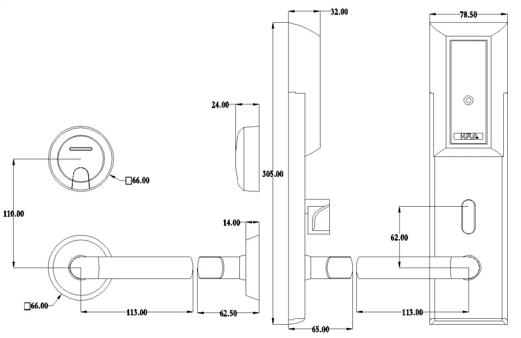 Electronic Home Security ANSI Mortise Split Design Hidden Cylinder MIFARE Card Key Door Handle Lock for Hotel/Office with Free Management Software