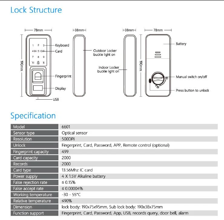 Smart Glass Door Fingerprint Lock with IC Card Reader in Touch LCD Screen (6601)