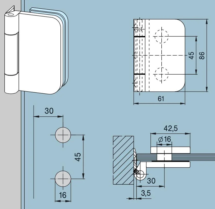 Office Frameless Swing Stainless Steel Glass Door Handle Lock with Cylinder