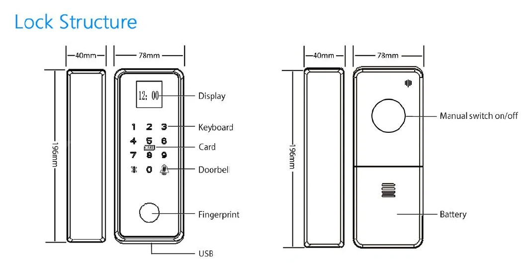 ABS Case Smart Fingerprint Glass Door Lock Biometric Lock in Touch LCD (8801)