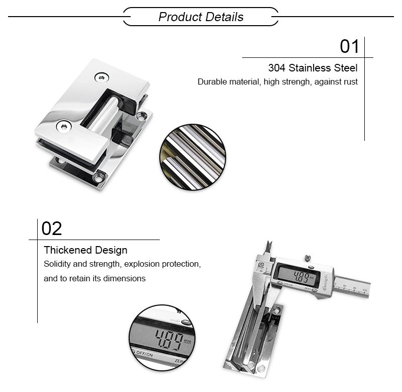 304 316 Grade Stainless-Steel Bathroom Shower Glass Hardware Heavy Duty Swivel Pivot Adjustable Wall-Mount Glass-to-Glass 90 135 180 Degree Door Hinge