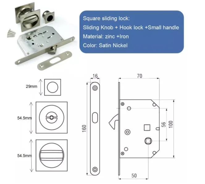 Factory Sliding Hidden Concealed Recessed Flush Invisible Round Satin Nickel Hook Latch Privacy Pocket Door Handle Lock