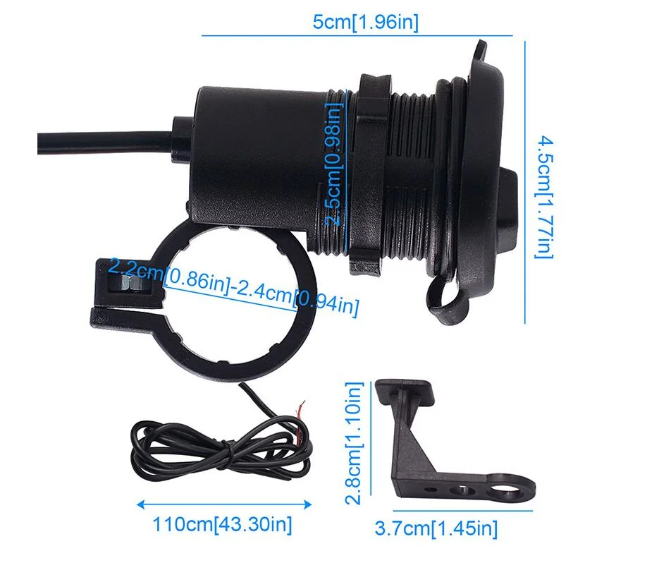 Motorcycle Mobile Phone Charger 12V Waterproof USB Charger with Switch