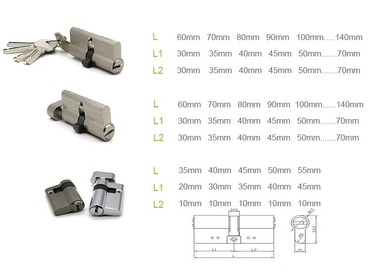 High Security Door Cylinder Lock with Brass Keys