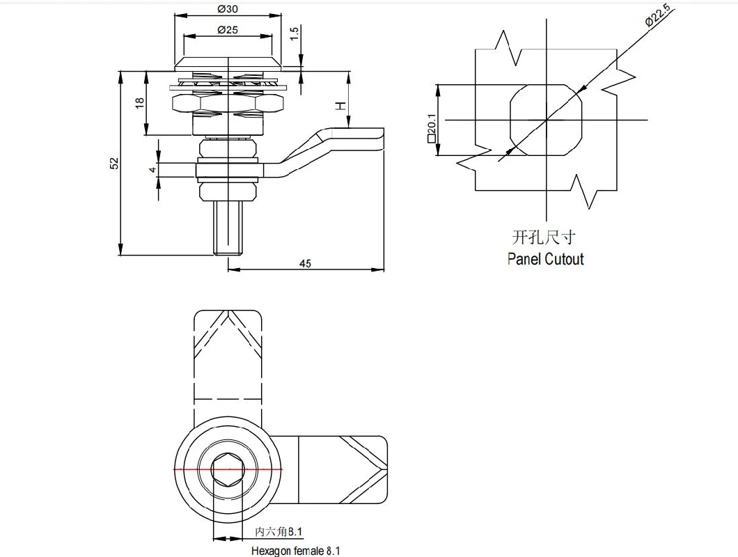 Stainless Steel Security Door Quarter Turn Latch Round Cabinet Lock Magnetic Lock Cylinder