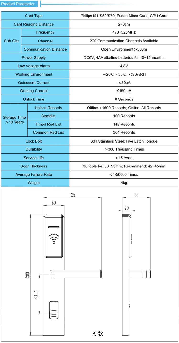 Electronic Intelligence Smart Mobile Remote Control Hotel Door Lock