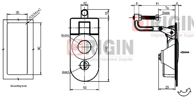 Ms609 Key Locking Compression Flush Latch Push Button Flat Lever Door Latch Lock