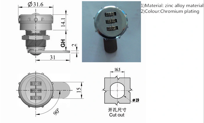 Combination Cam Lock for Lockers, Cabinet and Drawer (AL-4003)