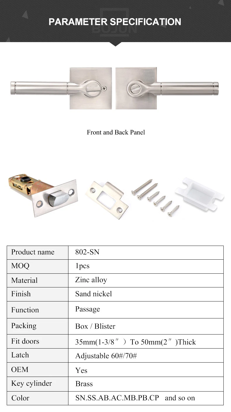 Modern Emergency Square Door Lock Tubular Key Set Handle Door Lever Lock