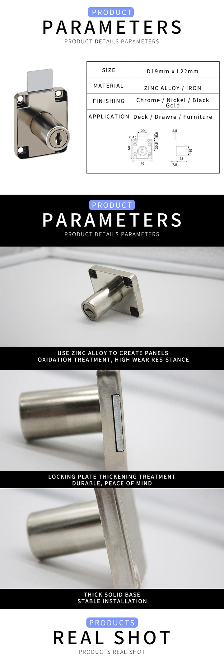 Metal Furniture Hardware Iron Drawer &amp; Cabinet Lock for Modern Furniture