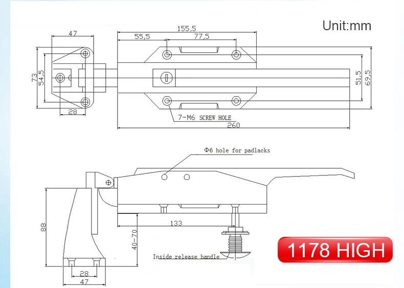 Cm-1178 Cold Room Swing Hinge Door Accessories Security Key Handle Latch Lock