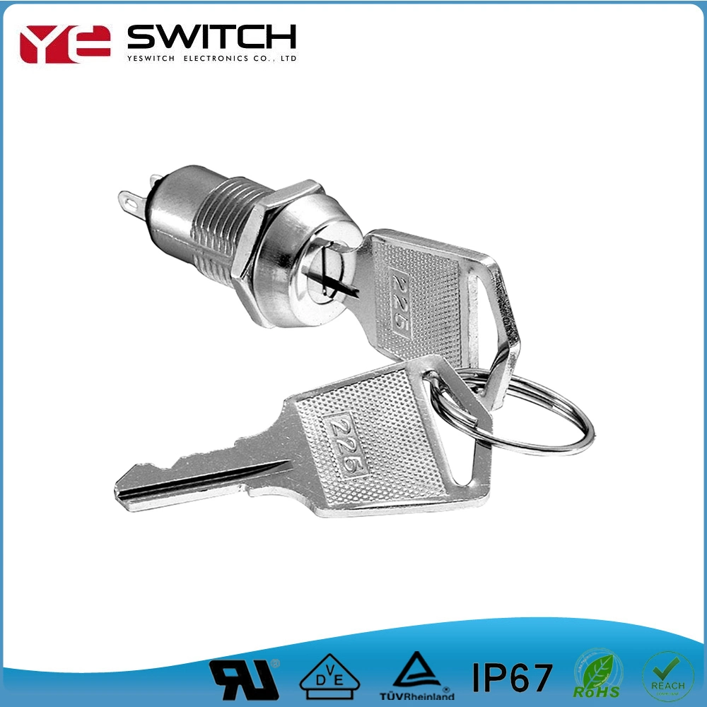 Hex Nut Mounted off -on Micro Key Lock Switch with Silver Plated Contacts and Terminals