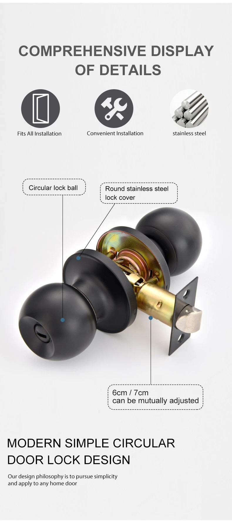 Double Sided 4 Set Combo Tubular Cylindrical Door Knob Lock