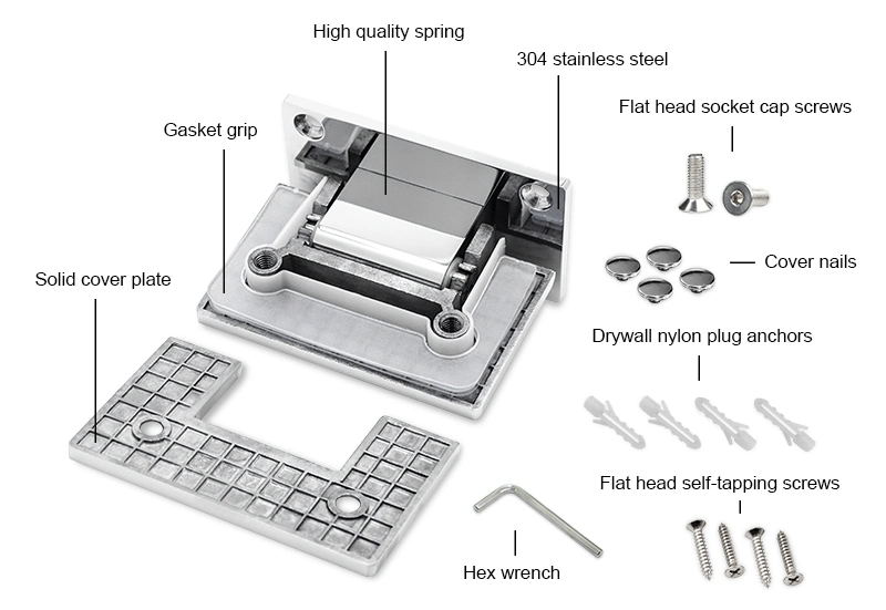 304 316 Grade Stainless-Steel Bathroom Shower Glass Hardware Heavy Duty Swivel Pivot Adjustable Wall-Mount Glass-to-Glass 90 135 180 Degree Door Hinge
