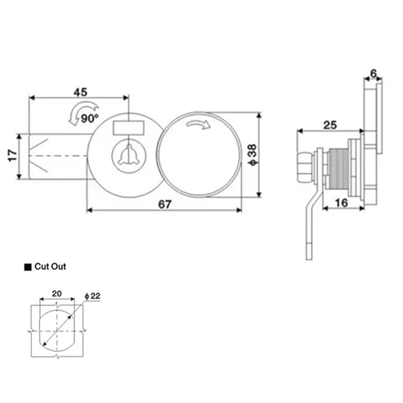 A400-6 Zinc Alloy Aluminum Alloy Industrial Compression Latch Tubular Cam Quarter Turn Cylinder Rainproof Lock