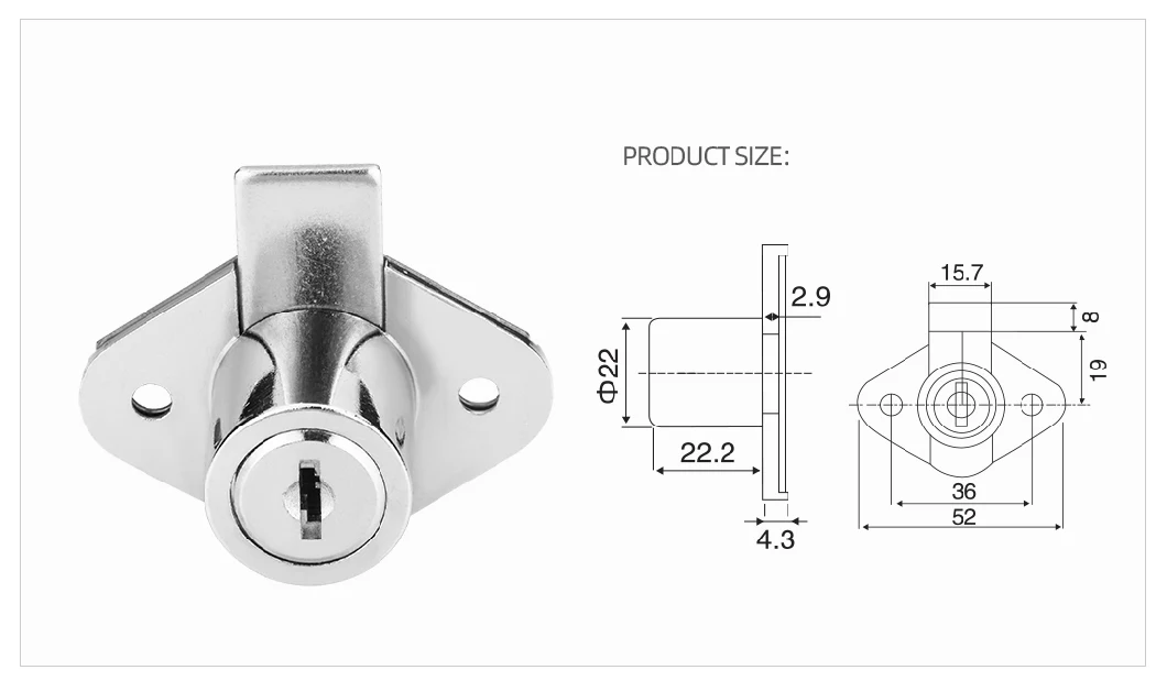 801-22*22mm High Quality Zinc Alloy Drawer Lock for Furniture Desk Drawer