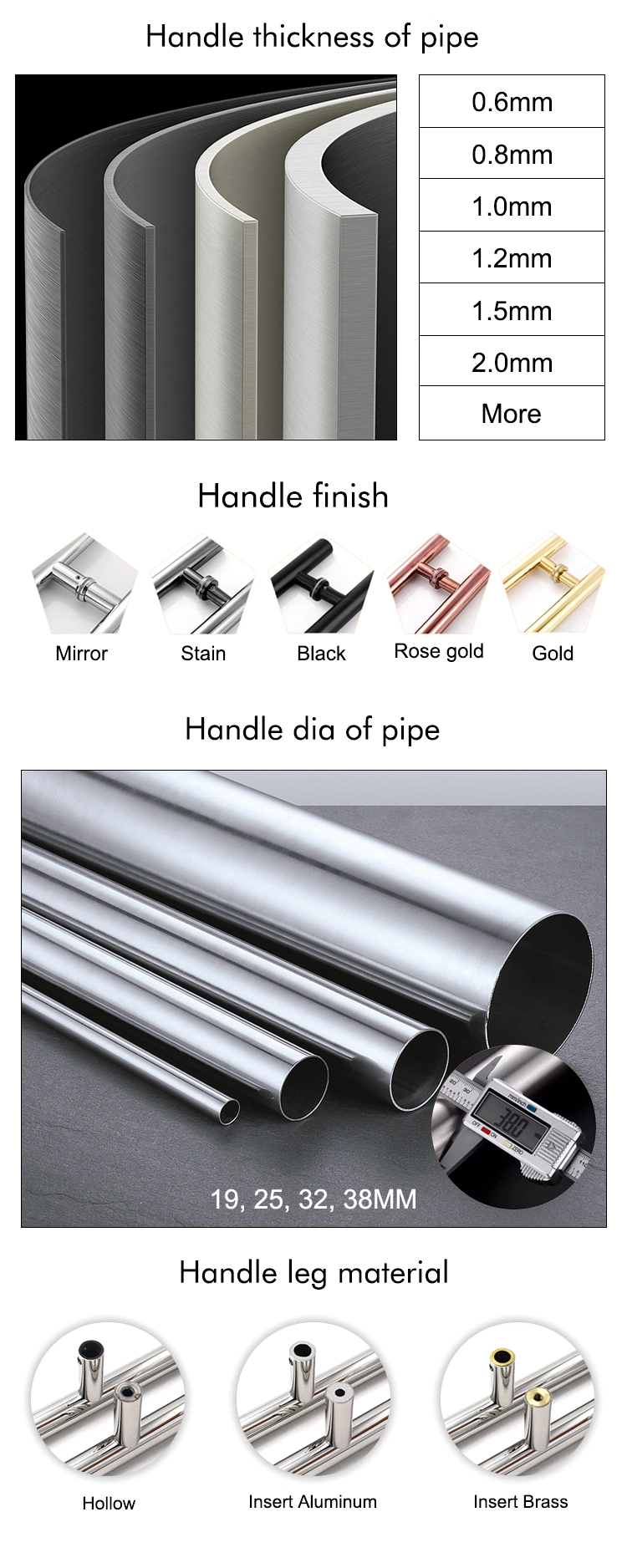 H-Shaped Aluminium Sliding Tempered Crystal D Type Stainless Steel Glass Door Handle