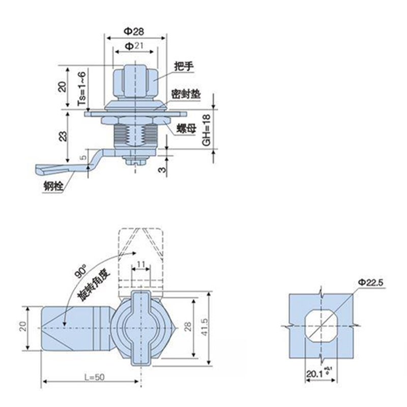 Zinc Alloy Cam Small Lock Cylindertuoxin Ms714 Quarter Turn Panel Zinc Alloy Cabinet Cam Lock for Machinery Cylinder