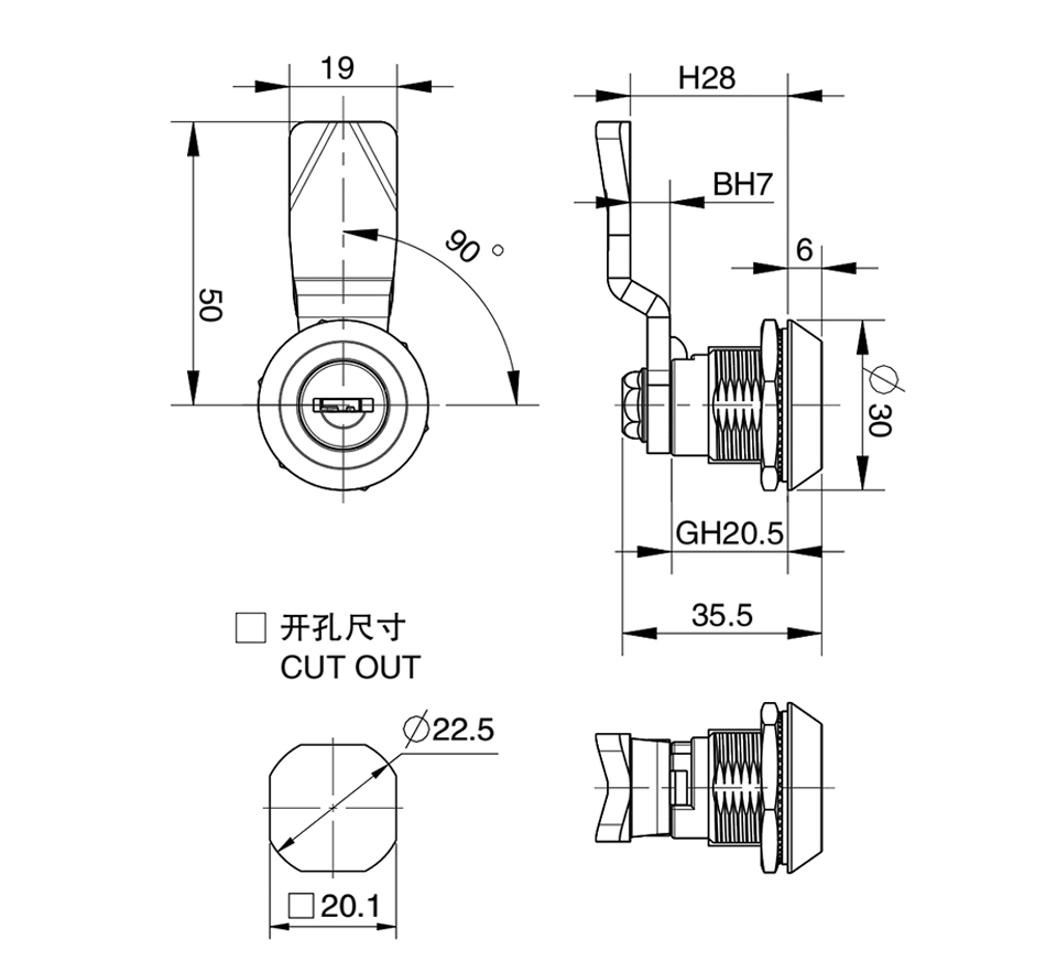 Sc650 Stainless Steel Keyed Alike Combination Equipment Machine Cam Lock