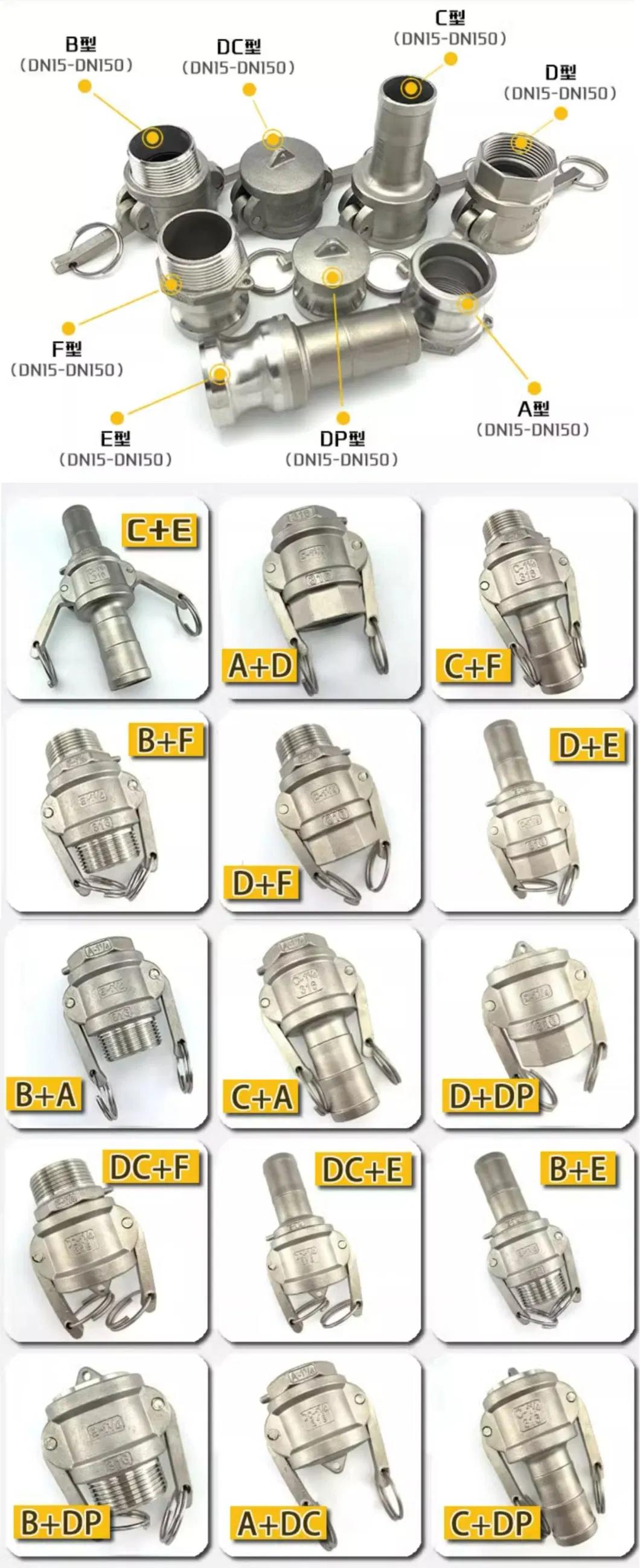 Stainless Steel 304/316 Quick Coupling Camlock a/B/C/D/DC/Dp/E/F