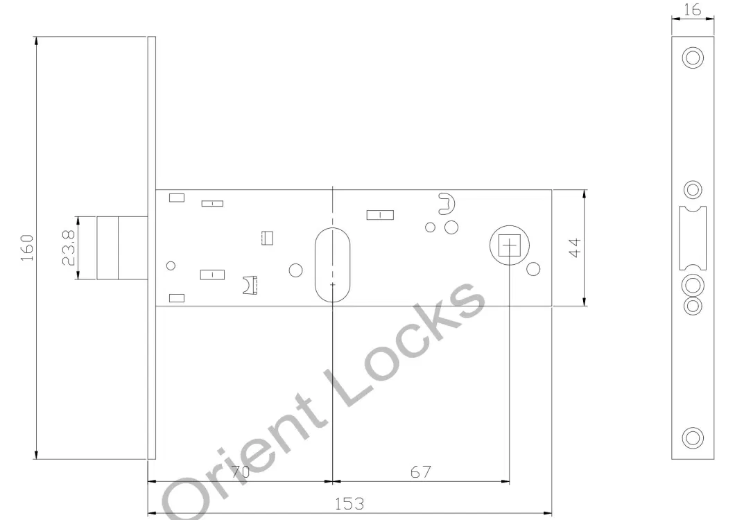 Aluminium Door Lock 114 with Cylinder Hole Oval Shape