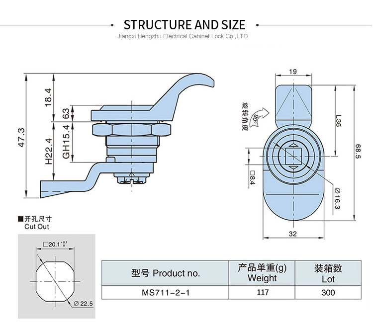 Ms711-2 Zinc Alloy Black Plastic Handle Cam Lock