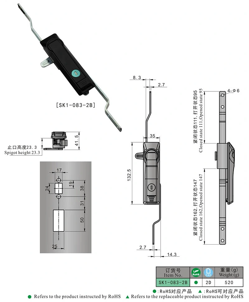 Sk1-083-W Wholesale High Quality Electric Pin Cylinder Panel Lock